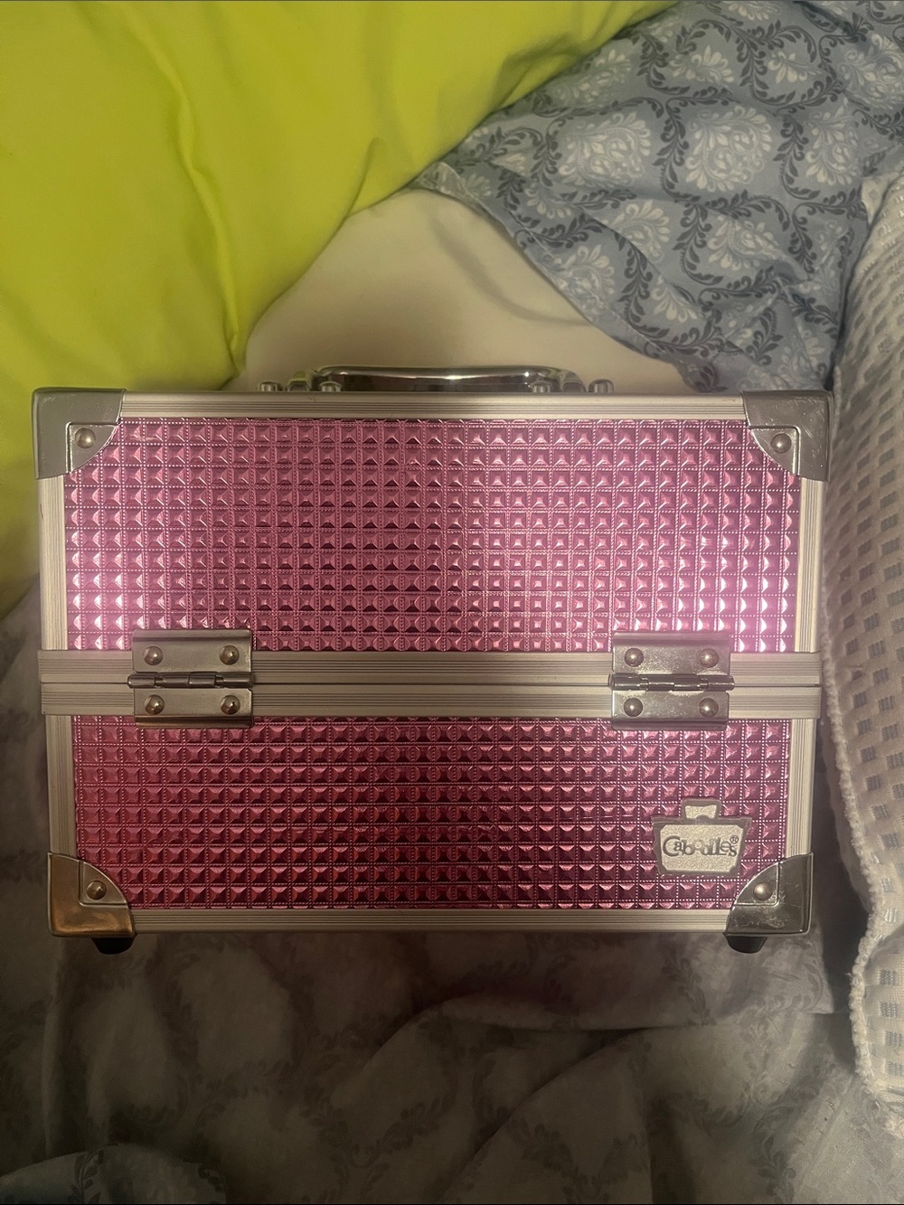 Caboodles Pink Textured Makeup Case with Silver Trim